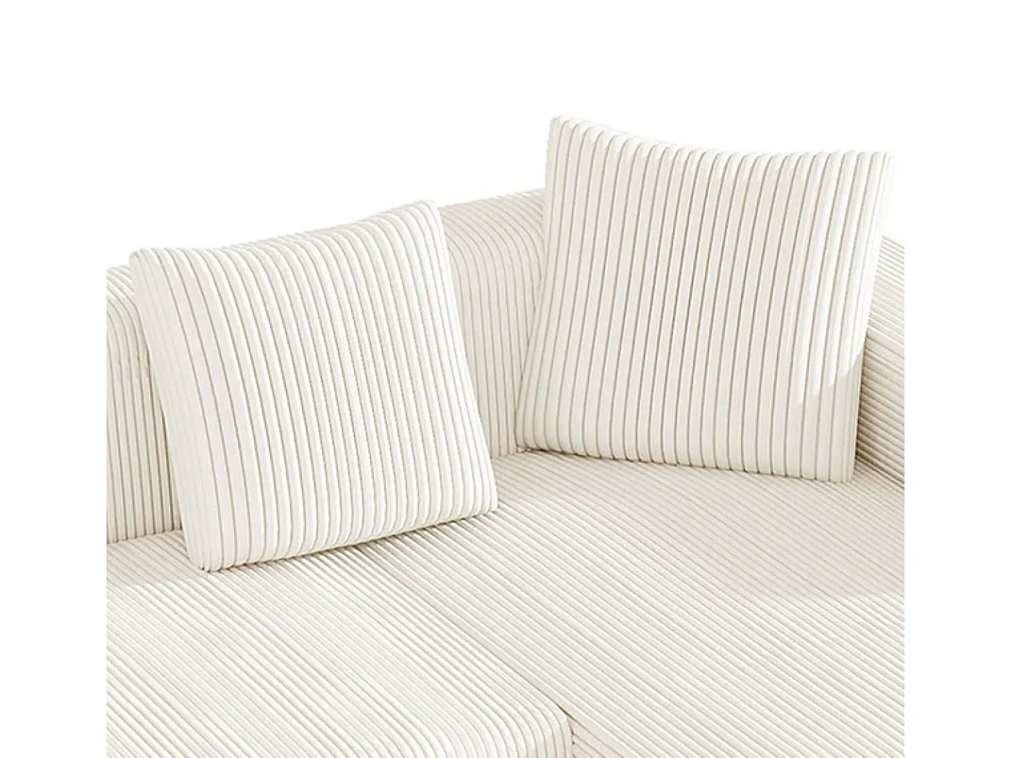 Grande sofá angular reto modular, de veludo cotelê, com 4 almofadas, montagem não necessária, 261x146x65cm, Branco