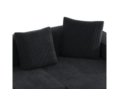 Grande sofá angular reto modular, de veludo cotelê, com 4 almofadas, montagem não necessária, 261x146x65cm, Preto