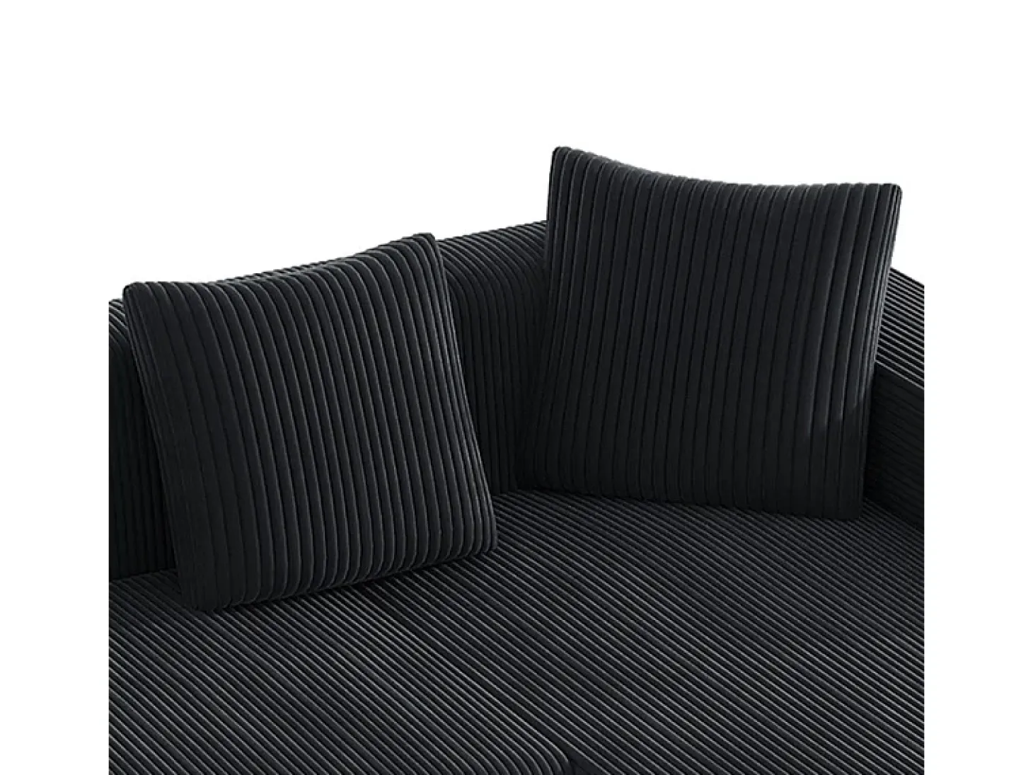 Grande sofá angular reto modular, de veludo cotelê, com 4 almofadas, montagem não necessária, 261x146x65cm, Preto