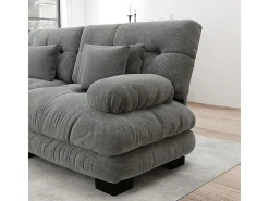 Grande sofá cinza - 3 lugares - com 5 almofadas - estrutura madeira maciça - Pelúcia - 313x77x81cm