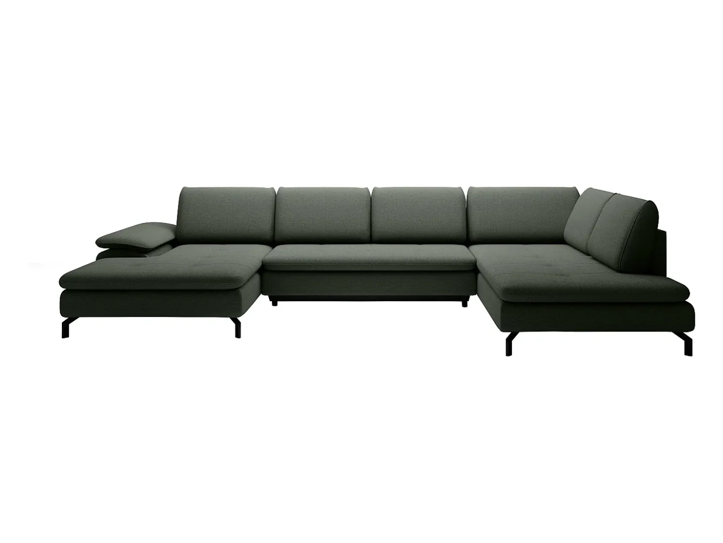Grande sofá de canto direito panorâmico convertível tecido texturizado verde ARCHIBALD