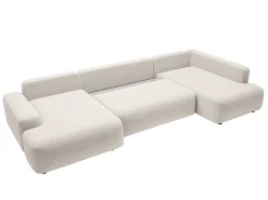 Grande sofá de canto direito panorâmico convertível em tecido texturizado creme DAVISO