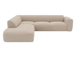 Grande sofá de canto esquerdo com encosto chaise-longue veludo bege POGNI Maison Céphy