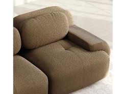 Grande sofá de canto modular 388cm - em Veludo cotelê - com 4 almofadas e 2 puffs - ergonômico - Marrom