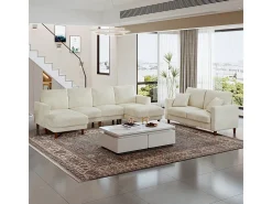 Grande sofá de canto panorâmico - 4 lugares - chaise longue 109cm - de veludo cotelê - 269x140x86 - Bege