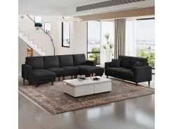 Grande sofá de canto panorâmico - 4 lugares - chaise longue 109cm - de veludo cotelê - 269x140x86 - Preto