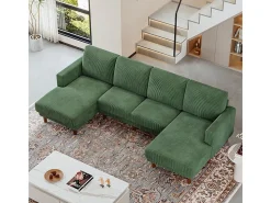 Grande sofá de canto panorâmico - 4 lugares - chaise longue 109cm - de veludo cotelê - 269x140x86 - Verde