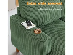 Grande sofá de canto panorâmico - 4 lugares - chaise longue 109cm - de veludo cotelê - 269x140x86 - Verde