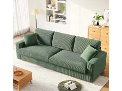 Grande sofá em veludo canelado com 2 almofadas - Verde - 256 x 89 x 88 cm