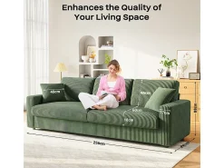 Grande sofá em veludo canelado com 2 almofadas - Verde - 256 x 89 x 88 cm