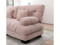 Grande sofá rosa - 3 lugares - com 5 almofadas - estrutura madeira maciça - Pelúcia - 313x77x81cm