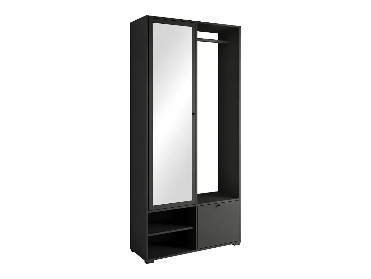 Guarda roupa moderna 90 cm roupeiro de entrada com espelho prateleiras e varão mate grafite preto