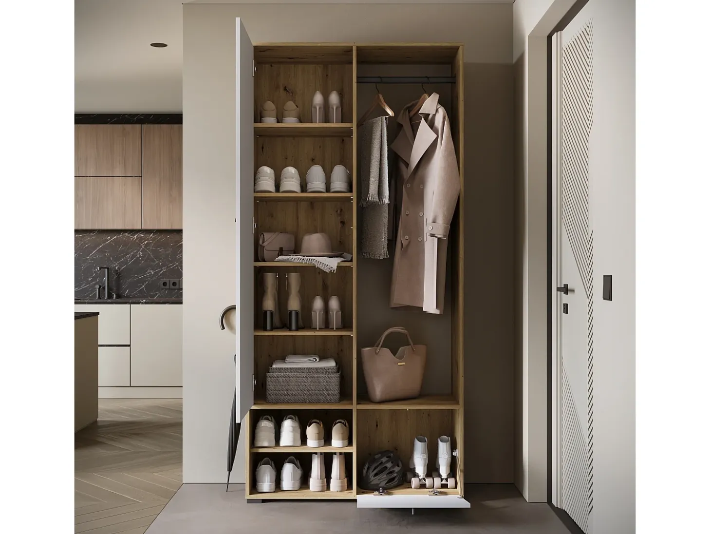 Guarda roupa moderna 90 cm roupeiro de entrada com espelho prateleiras e varão mate artisan branco