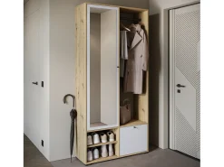Guarda roupa moderna 90 cm roupeiro de entrada com espelho prateleiras e varão mate artisan branco