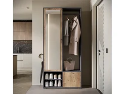 Guarda roupa moderna 90 cm roupeiro de entrada com espelho prateleiras e varão mate matera kastanien breslau