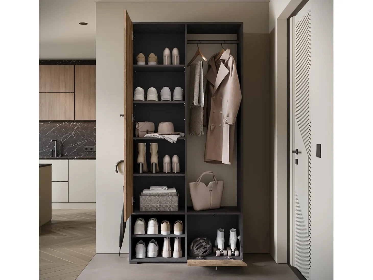Guarda roupa moderna 90 cm roupeiro de entrada com espelho prateleiras e varão mate matera kastanien breslau