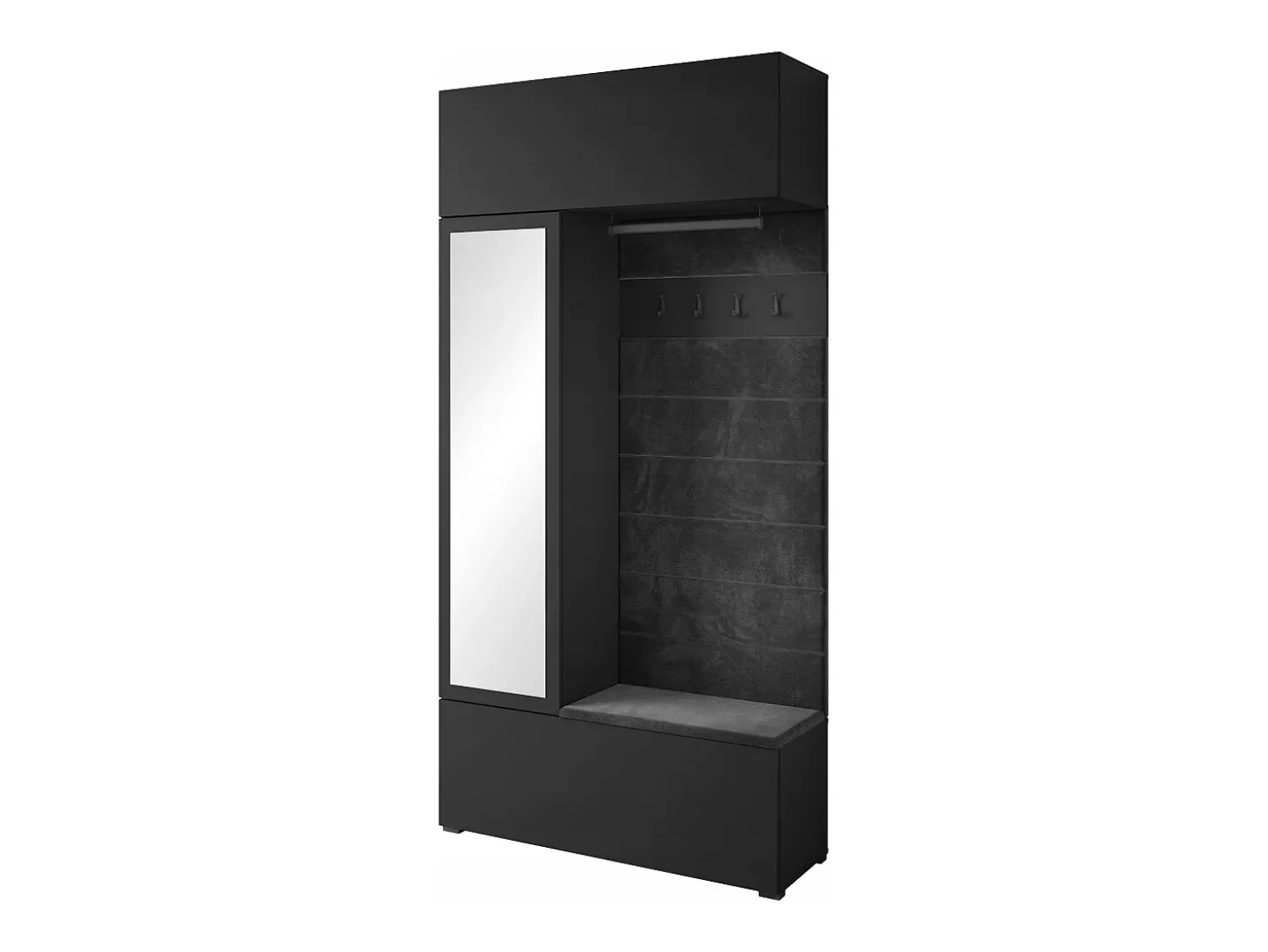 Guarda roupa moderno roupeiro de entrada com espelho assento e prateleiras preto mate