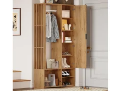 Guarda-roupa 6 em 1 - 100 x 33 x 190 cm - com espelho + cabideiro + 2 portas - aglomerado - natural