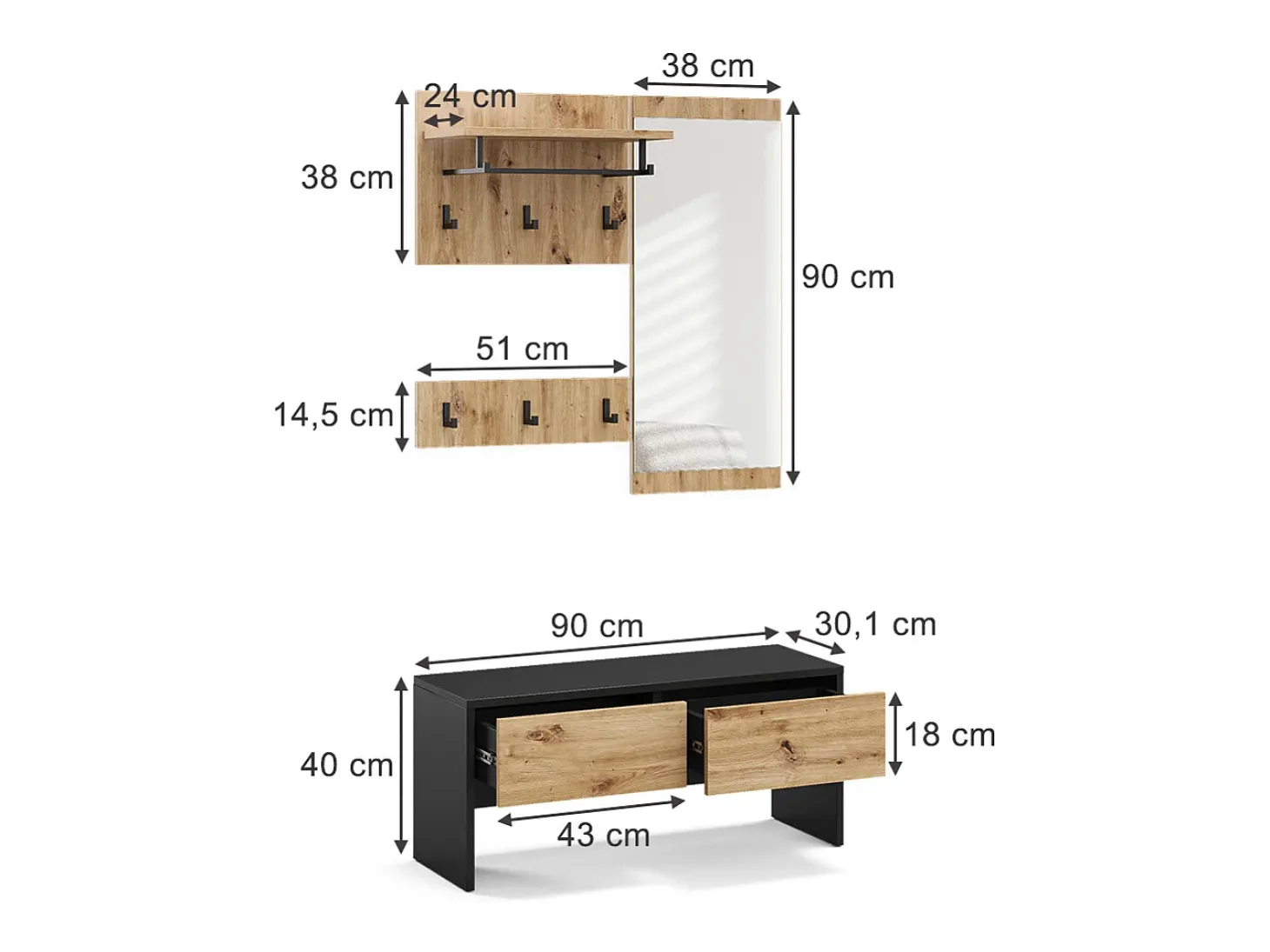 Guarda-roupa antracite/artesanal 90x30.1x40 selena