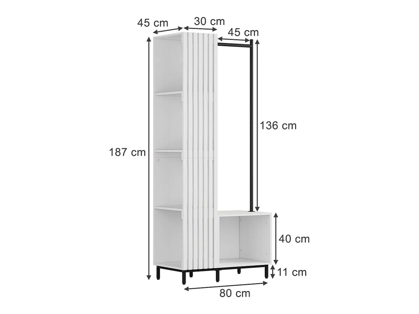 Guarda-roupa branco 80x45x187 zinto