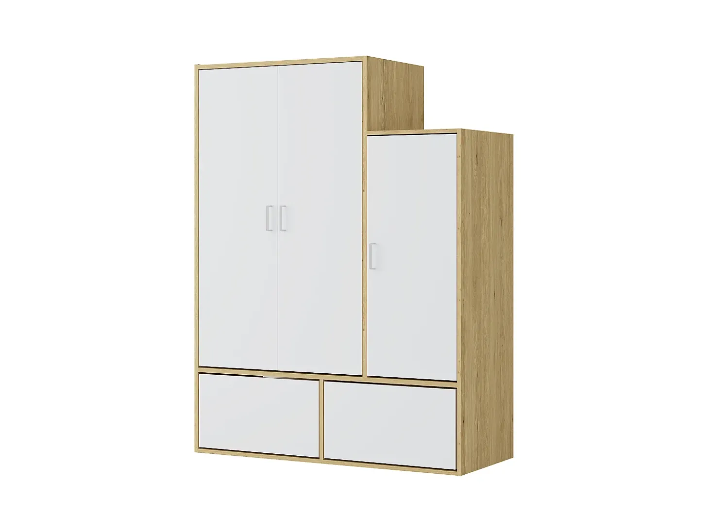 Guarda-roupa com 3 portas, barra pendurados e 2 compartimentos branco e natural - NYVELA