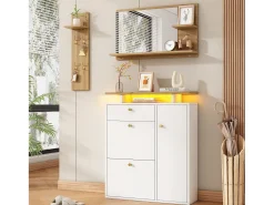 Guarda-roupa de entrada de 3 peças - 105 x 25 x 151,5 cm - com espelho + prateleira de parede + sapateira - aglomerado - branco