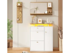 Guarda-roupa de entrada de 3 peças - 105 x 25 x 151,5 cm - com espelho + prateleira de parede + sapateira - aglomerado - branco