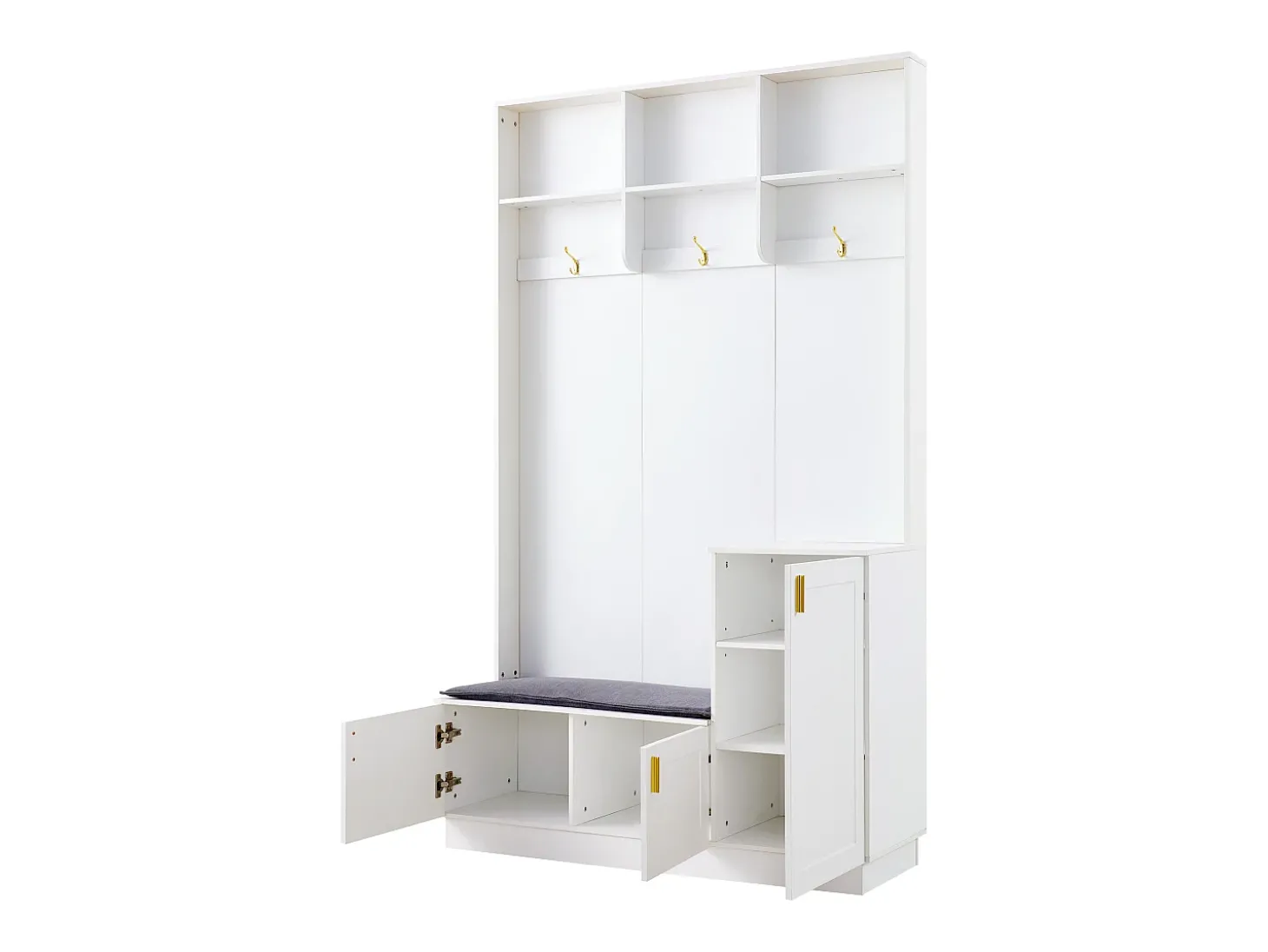 Guarda-roupa de entrada moderno - com cabideiro e armazenamento para sapatos - Banco com armazenamento - com 3 ganchos - Branco