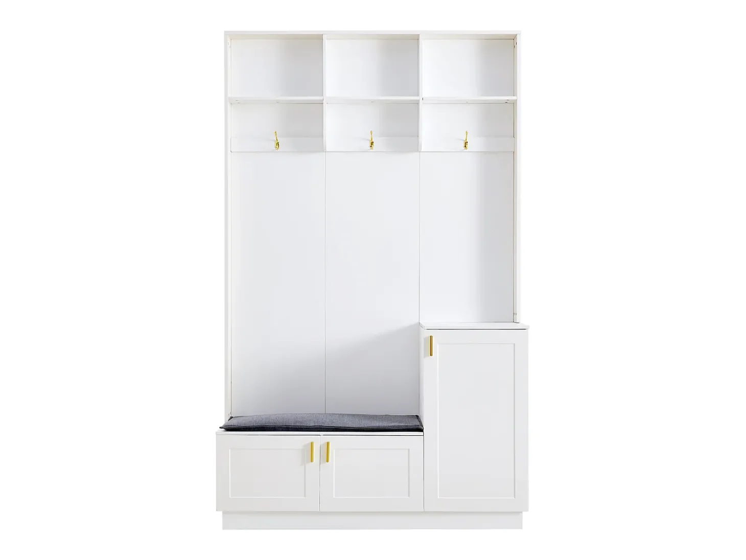 Guarda-roupa de entrada moderno - com cabideiro e armazenamento para sapatos - Banco com armazenamento - com 3 ganchos - Branco