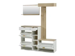 Guarda-roupa de parede de 4 peças - com sapateira + banco + espelho de parede + cabideiro + gavetas - aglomerado - branco