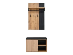 Guarda-roupa de sala - sapateira + painel com 8 ganchos - 70 x 36 x 146 cm - preto e natural