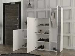 Guarda-roupa modular com 1 espelho e 3 portas branco - TELEZA