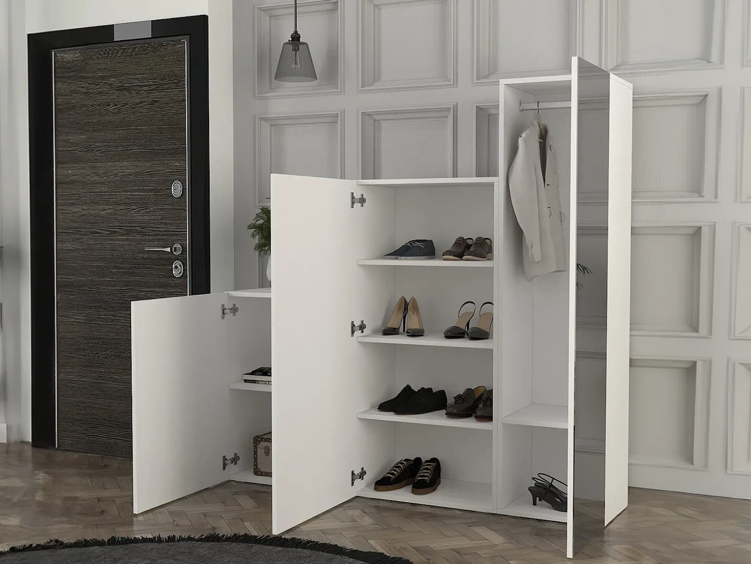 Guarda-roupa modular com 1 espelho e 3 portas branco - TELEZA