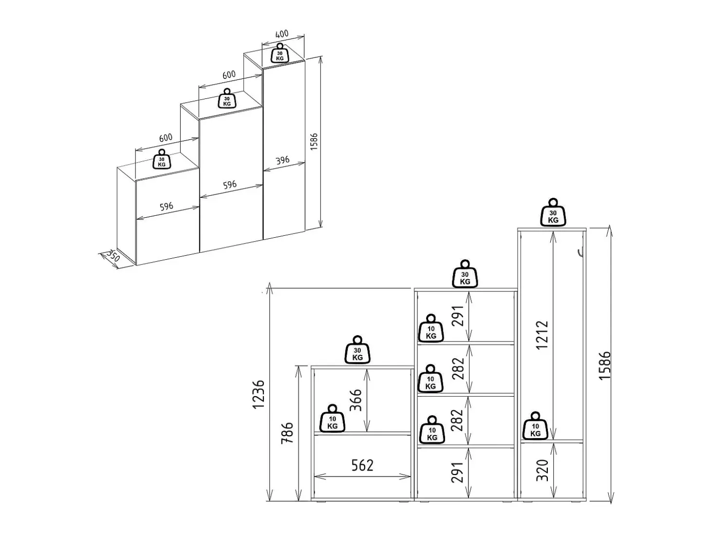 Guarda-roupa modular com 1 espelho e 3 portas branco - TELEZA
