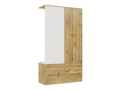 Guarda-roupa 100x38x108.1 cm - Com espelho - Com sapateiro - Com ganchos e cabides retráteis - Branco + Natural