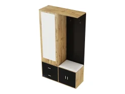 Guarda-roupa 100x38x108.1 cm - Com espelho - Com sapateiro - Com ganchos e cabides retráteis - Preto + Natural