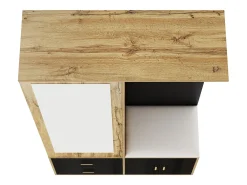Guarda-roupa 100x38x108.1 cm - Com espelho - Com sapateiro - Com ganchos e cabides retráteis - Preto + Natural