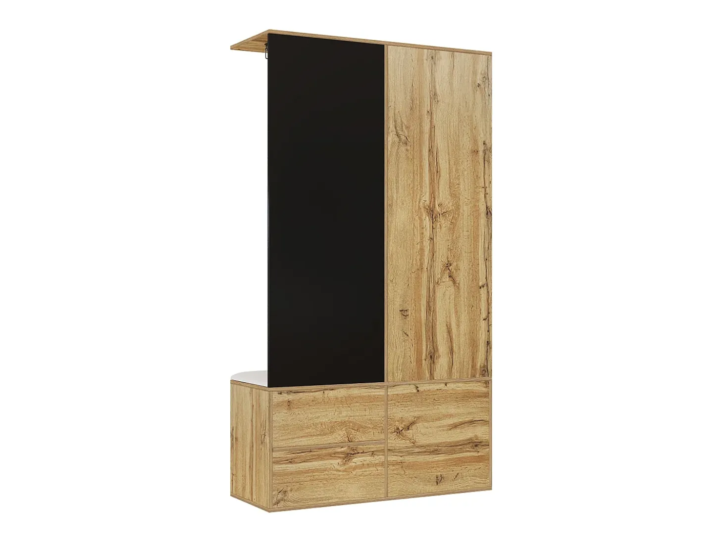 Guarda-roupa 100x38x108.1 cm - Com espelho - Com sapateiro - Com ganchos e cabides retráteis - Preto + Natural