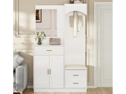 Guarda-roupa/armário combinado e sapateira com espelho + 1 gaveta + 3 portas - 110 x 33 x 185,5 - MDF - branco