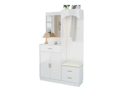 Guarda-roupa/armário combinado e sapateira com espelho + 1 gaveta + 3 portas - 110 x 33 x 185,5 - MDF - branco