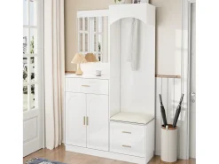 Guarda-roupa/armário combinado e sapateira com espelho + 1 gaveta + 3 portas - 110 x 33 x 185,5 - MDF - branco