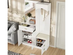 Guarda-roupa/armário combinado e sapateira com espelho + 1 gaveta + 3 portas - 110 x 33 x 185,5 - MDF - branco