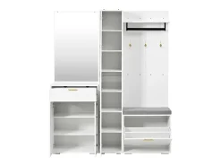 Guarda-roupa/cabideiro - 150 x 36 x 180 cm - com banco para sapatos + armário + espelho + gavetas - aglomerado - branco
