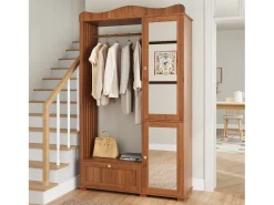 Guarda-roupa/closet moderno e compacto - 115,5 x 38,5 x 194,5 cm - com espelho + espaço aberto para pendurar roupas + gaveta + 2 portas - MDF - marrom