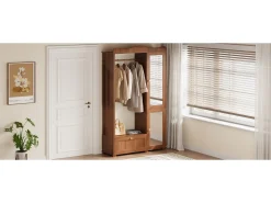 Guarda-roupa/closet moderno e compacto - 115,5 x 38,5 x 194,5 cm - com espelho + espaço aberto para pendurar roupas + gaveta + 2 portas - MDF - marrom