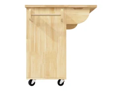 Ilha de cozinha com 2 portas e 3 gavetas, tampo extensível, padrão axadrezado, cor natural.