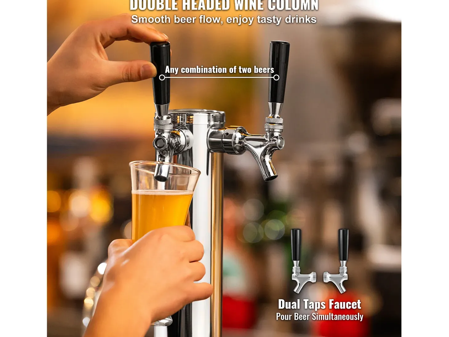 Kit de Coluna de Cerveja SucceBuy, Kit de Coluna de Cerveja com Duplo Robô, Distribuidor de Cerveja e Bebida de Aço Inoxidável, para Bar Restaurante