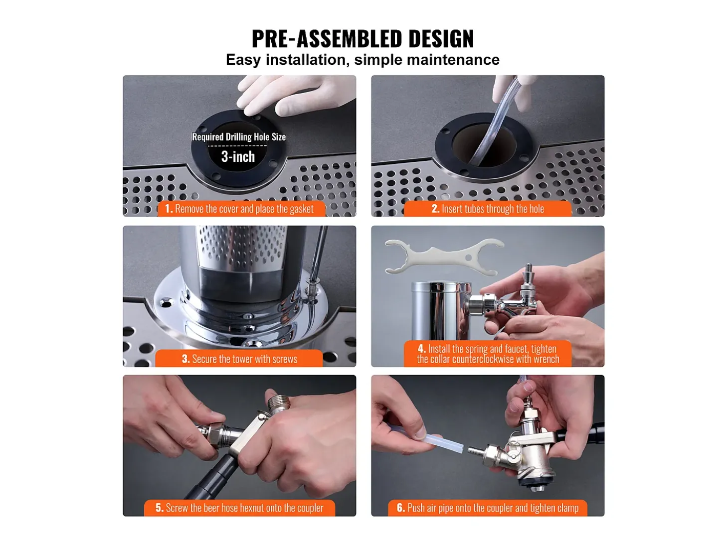 Kit de Coluna de Cerveja SucceBuy, Kit de Coluna de Cerveja com Duplo Robô, Distribuidor de Cerveja e Bebida de Aço Inoxidável, para Bar Restaurante