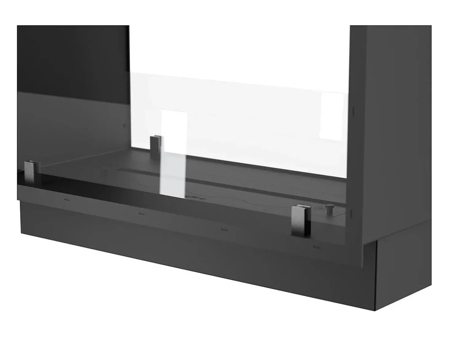 Lareira a Bioetanol 2 Lados 1400 Slim Vert Embutida com Duas Frentes - Preto Fosco, com Vidro, Queimador de 1,2L, Design Moderno