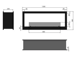 Lareira a bioetanol de parede design de parede dupla face preta mate com vidro protetor 2 lados 1200